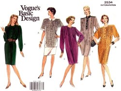 2534 VOGUE STRAIGHT YOKE  SS-LS DRESS, TUNIC, STRAIGHT SKIRT PATTERN 14 OR 20-24